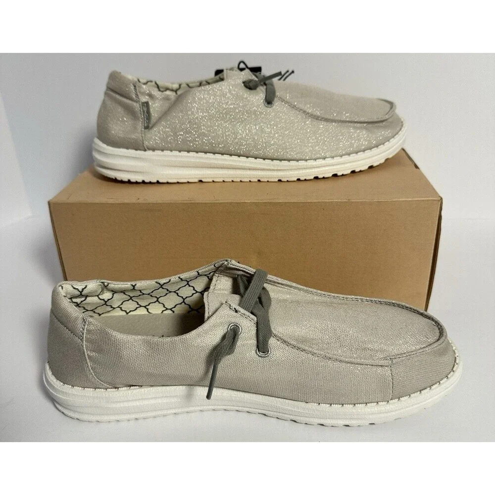 Hey Dude Wendy Sparkle Linen Shoes Women Sz  9 EU 40 Slip On Casual Comfort NWT